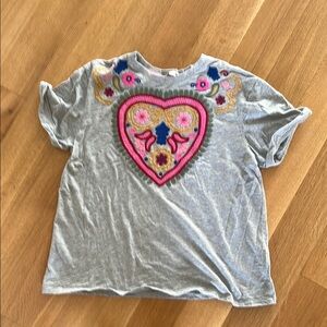 Gray Short Sleeve Tee with Pink Heart Graphic